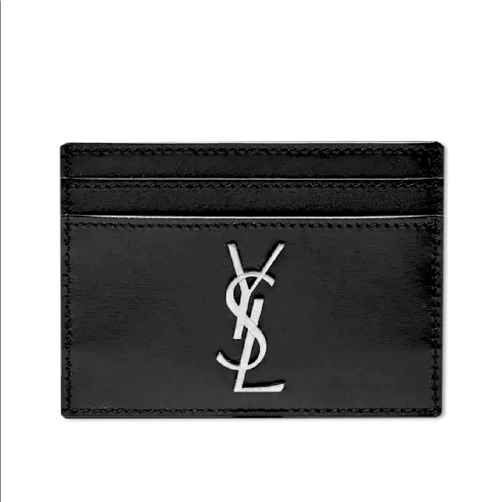 Saint Laurent Card Case In Black With Silver Mono